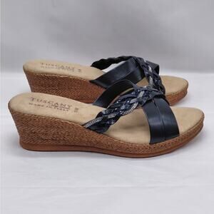 Tuscany Easy Street Italian Wedge Sandal 9.5M Blue Slip On Casual Slides Shoes